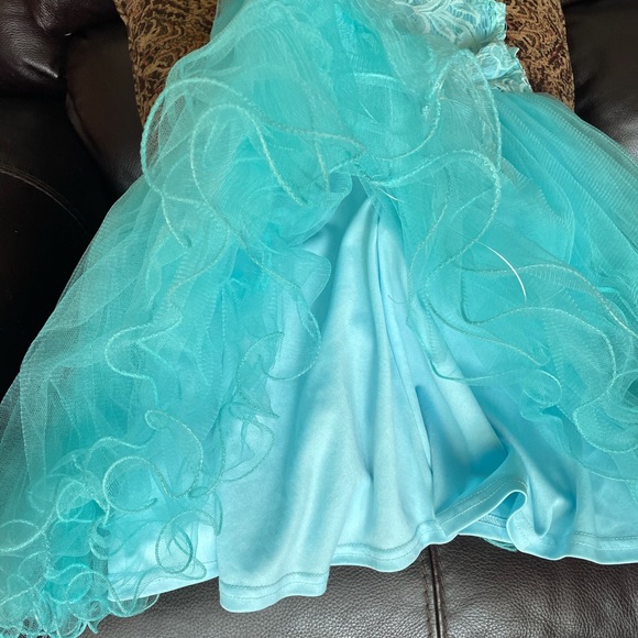 Teal color girls formal dress with rhinestones - Picture 5 of 5